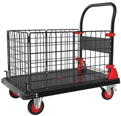 Carro de Plataforma con Jaula,carrito de Jaula Plegable Multifuncional, Ruedas Giratorias con Freno de 5, Carro de Empuje para Comestibles, Lavandería, Estanterías, Despensa(90x60cm/35x24in)