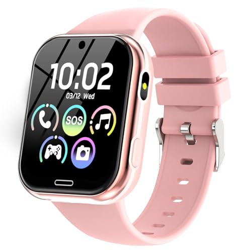 Smartwatch Kinder - Smart Watch Telefon für Kinderuhr Mädchen Jungen mit Spiele Anruffunktion SOS Kamera Musik Schrittzähler Taschenlampe Wecker, Kids Telefonieren Geschenk für 4-10 Jahre, Rosa