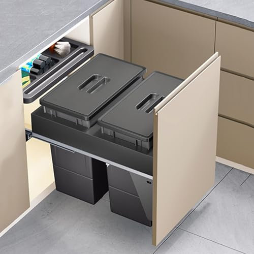 SanzIa Cubo de Basura Extraíble Doble Bajo Mueble Encimera/Fregadero, Cubo de Basura Comercial Gran Capacidad Clasificador de Residuos de Cocina con Tapas y Cubos Extraíbles(46x50x46cm)