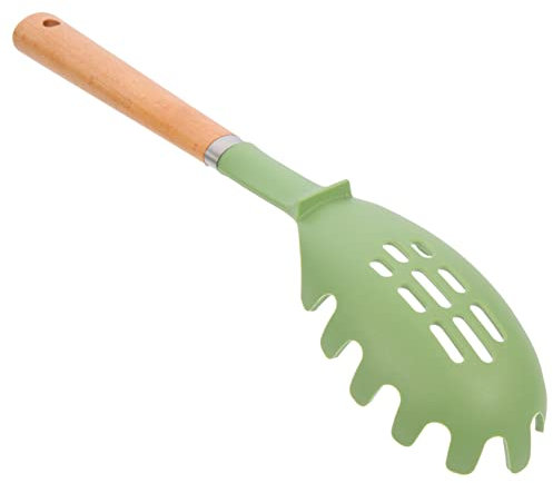 IMIKEYA Spaghetti Spoon Silicone with Wooden Handle Heat-Resistant Pasta Server for Noodle Serving and Cooking with Stainless Steel Ring Kitchen Utensil Random Color