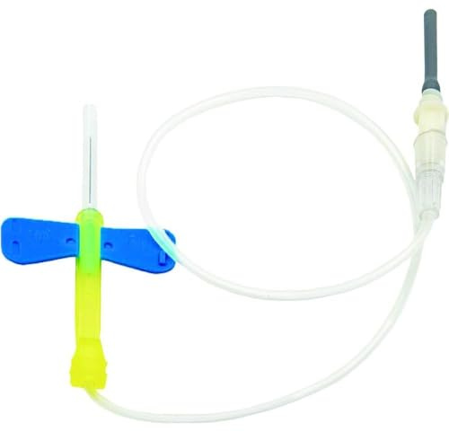 LAOPPOIKI Aiguilles de prélèvement sanguin, 23 g, Papillon N. avec Support, 23 g x 1,9 cm x 30,5 cm, 50 pièces, Bleu