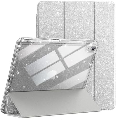 JETech Custodia Glitter per iPad (A16) 11a/10a Generazione (2025/2022) con Portapenne, Cover Sottile Scintillante Carina per Bambini e Ragazze, Guscio Posteriore Trasparente Lucido (Argento)