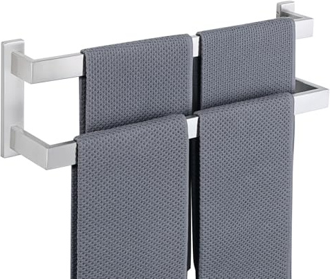 SAYAYO Robuste Porte Serviette Lourd Mural à 2 Niveaux en 304 Acier Inoxydable, Barre de 10mm D’épaisseur Anti-Flexion, Support Porte-Serviettes Antirouille pour Salle de Bain, 50CM Brossé
