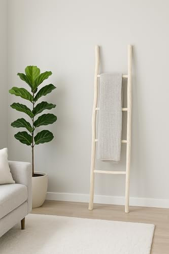 Biscottini Scaletta porta asciugamani bagno 148x36x3 - Scala Decorativa in Legno - Scaletta legno appendi asciugamani - Scala portasciugamani - Scaletta portasciugamani da parete Metallo, Bambu