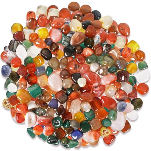SOSMAR 500g de piedras tamboreadas naturales mini, piedra semipreciosa de ágata, piedras coloridas de la suerte, 9-16 mm para ​​decoración de acuarios y macetas, joyas DIY y juegos​