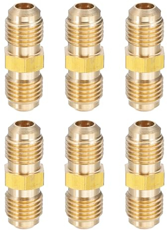 PATIKIL 1/4 Zoll Außen x 1/4 Zoll Außen Flansch Messing Verschraubung, 6x SAE 45° Messing-Adapter für Gasleitung/Kühltechnik/HVAC