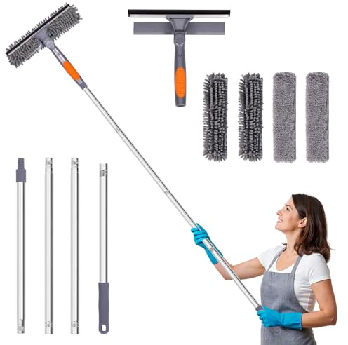 Venuso Window Washing Kit with Extension Pole, 73’’ Window Cleaning Squeegee Kit, 3 in 1 Window Cleaning Kit with 2 Microfiber Pads & 4 Chenille Pads for Indoor Outdoor Windows Car Glasses