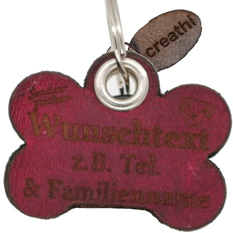 creathi Anhänger Knochen fürs Halsband personalisiert ECHTES Leder! Hundemarke ohne geklimper! (Normal - 4x3cm)