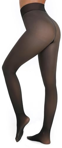 Apriddeo One-Seam Warm Fleece Lined Tights Women Fake Translucent Pantyhose High Waist Thermal Leggings Sheer Winter Tights