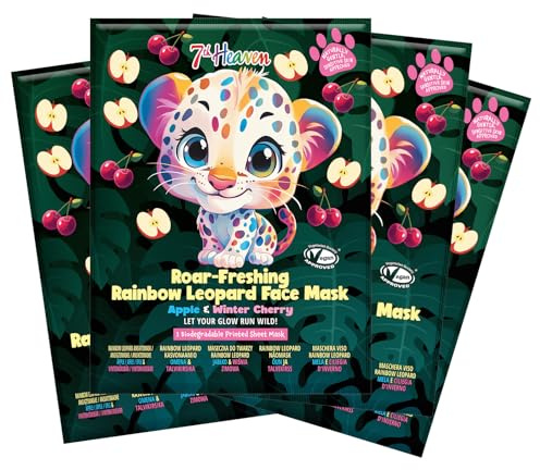 7th Heaven Rainbow Leopard Face Mask Gift Set (4 Kids Face Masks Skincare) Hydrating Face Mask for Sensitive Skin, For Children Age 8+, Cruelty Free - Genuine 7th Heaven Skincare