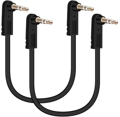GELRHONR 3.5mm to 3.5mm Audio Cable 0.5FT, Short Right Angle TRS 1/8 Male to Male Plug Aux Cable for Headphones, Headsets, Speakers, Laptops, Phones, Car Stereos 2-Pack