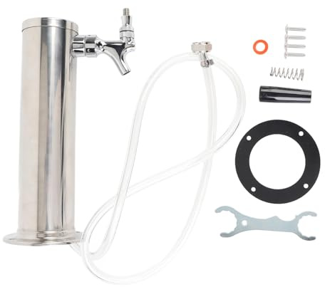 Mumusuki Single Tap Draft Beer Kegerator Tower, Stainless Steel 3 Inch Column Beer Tower Dispenser Kit for Parties Pubs Restaurants (Silver)