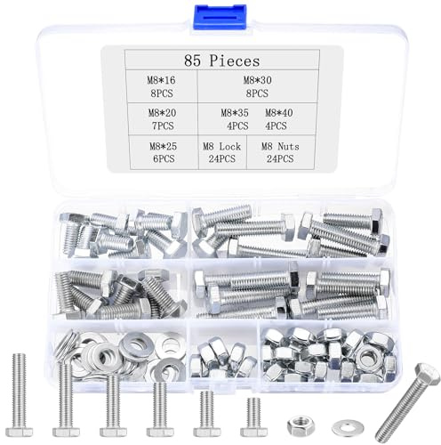 85 Stück M8 Schrauben Set, Schraubenset, Sechskantschrauben Muttern Sets, Gewindeschrauben Sets, Maschinenschrauben Sortiment, Sechskantkopfschrauben und Muttern Set mit Unterlegscheiben Kit