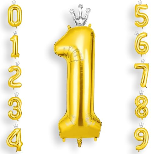 AOOSU Geburtstag Zahlen Luftballon 1 Gold, 40 Zoll Geburtstagsdeko Ballon 1, Riesige Folienballon mit Krone Helium Ballons für Mädchen Junge Geburtstagsparty Deko, Jubiläum Deko