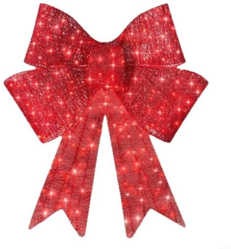 HEIBTENY 24in Pre-Lit XL Christmas Bow Decoration with Bright LED Lights, Large Weather-Resistant Outdoor Holiday Ornament for Front Yard, Porch or Garden Festive Seasonal Display