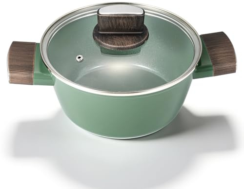 MSMK 20cm 3L Green Ceramic Non-Stick Stock Pot with Lid | All Hobs Compatible, PTFE PFOA PFAS Free, Heat-Resistant Handle, Extra Tough Coating