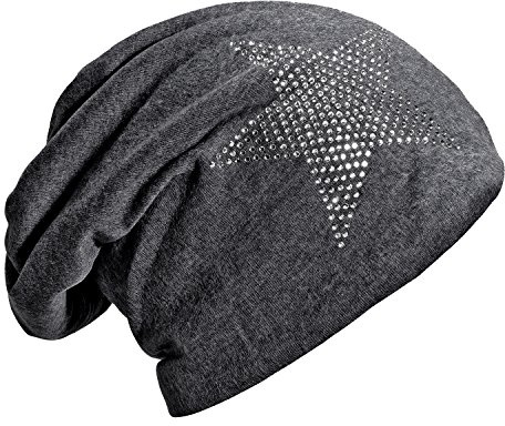 Dammössa vintermössa med strass-stjärna fodrad grå