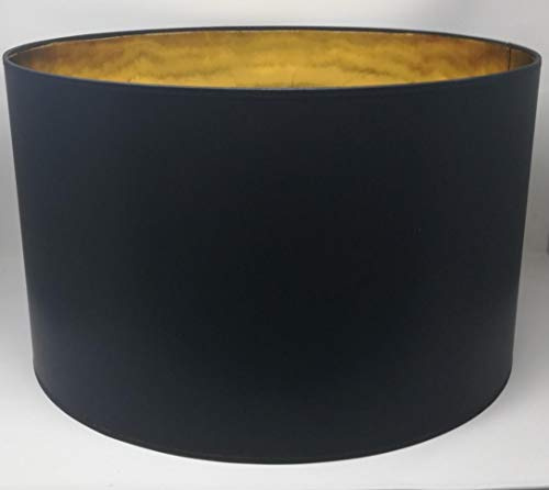 Lampenschirm Zylinder Form Schwarz Stoff Gold Futter Handarbeit Verschiedene Größen Deckenanhänger - Tisch (50 cm Durchmesser 30 cm Höhe)
