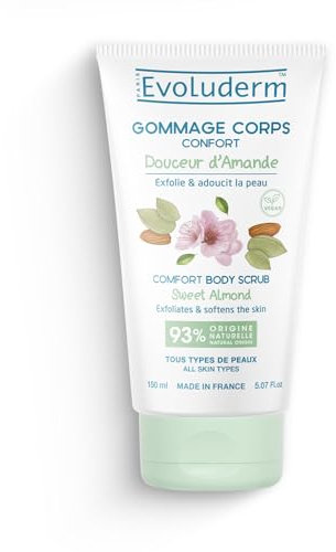 EVOLUDERM - Gommage Corps Confort Douceur d'Amande - 150 ml - 93% d’Origine Naturelle - Végan - Fabrication Française