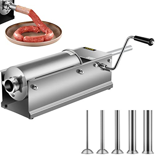 VEVOR 5L Wurstfüller Fleischwölfe Wurstmaschine Wurstfüllmaschine Horizontal Edelstahl Wurstspritze 3L 5L 7L(5L)