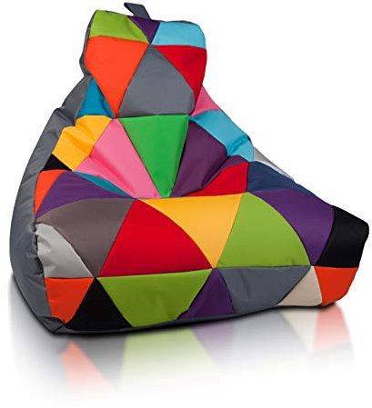 Ecopuf - Keiko Patchwork Pouf Sessel Outdoor - Sitzsack Styroporkugeln - Wasserfester Stoffsack - Entspannungssessel - Wohnungseinrichtung - Sessel Größe M - 100x80x85cm, Grau Nc16