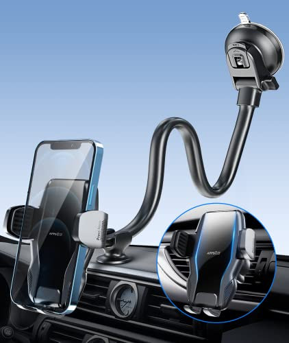 APPS2Car Soporte Móvil Coche, Brazo Largo Soporte Móvil para Salpicadero/Parabrisas Coche con Ventosa Fuerte Rotación de 360 para iPhone 13 Pro MAX
