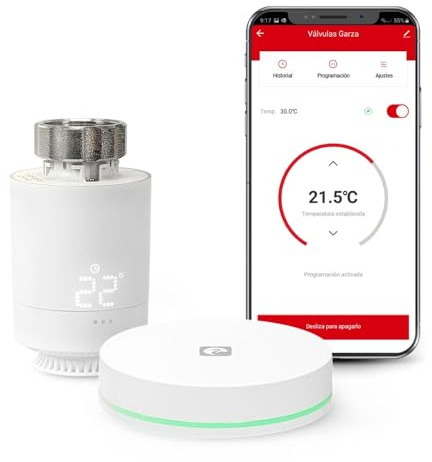 Garza - Starter Kit Zigbee 3.0 Smart Thermostatkopf für Thermostatisches Heizkörperventil + Brücke. Heizungssteuerung, LED-Anzeige, Steuerung per App, Alexa und Google, Weiß