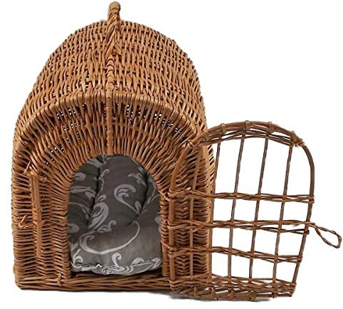 Transportkorb aus Weide mit Kissen 40x32x40 cm Käfig für Katze Hund