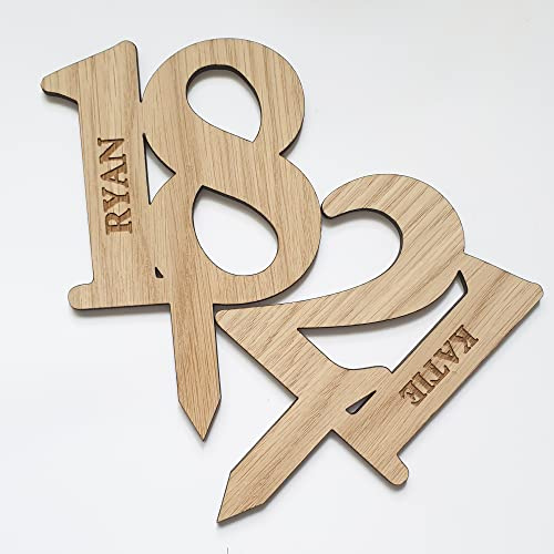 Personalised Happy Birthday Cake Topper Oak Wooden - 13th 16th 18th 21st 30th 40th - Any age and name!