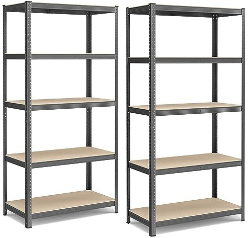 SONGMICS - Estantería de Almacenamiento de 5 Niveles, 50 x 100 x 200 cm, Capacidad 600 kg, Tablas Regulables, Estilo Industrial, para Cocina, Sala de Estar, Gris Niebla GLR050G02