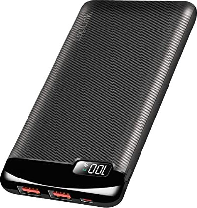 LogiLink Powerbank 10.000 mAh mit PD 3.0 & QC 3.0 (PowerDelivery, Quick Charge), mit Display, 2X USB-A & 1x USB-C