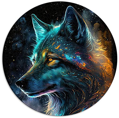 1000 Teile Puzzle Nebula Wolf Runde Puzzles für Erwachsene und Kinder Papppuzzles Herausforderndes Spiel (Größe 67,5 x 67,5 cm)