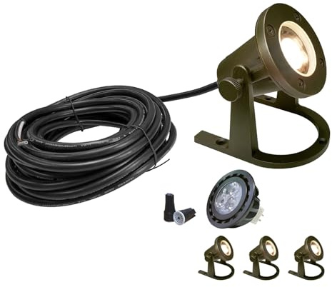 COLOER Brass Underwater Lights(Bronze) 4 Pack with LED MR16 Bulb 12V Low Voltage Fountain Lights IP68 Waterproof Copper Outdoor Landscape Lighting for Swimming Pool Ponds or Outside Water as Spotlight