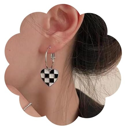 Yienate Schwarz Weiß Karierten Gitter Hoop Drop Ohrringe Geometrische Karierten Rennen Huggie Hoop Ohrringe Erklärung Acryl Herz Gestreift Karierten Baumeln Ohrringe Schmuck Für Frauen