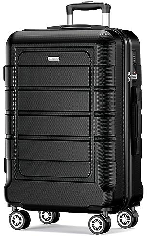 SHOWKOO Koffer Groß Hartschale Leicht Reisekoffer PC+ABS Erweiterbar Haltbar Trolley Handgepäck Große Kapazität mit 4 Rollen und TSA Schloss, XL -Schwarz