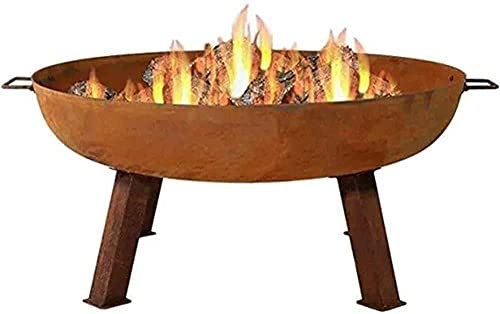 WipeO Large Cast Iron Garden Fire Pit Basket Corten Steel Brazier Heater Multifunctional Camping Bowl for Backyard,Camping,Picnic,Bonfire,Garden (60cm)