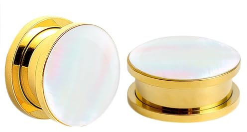 KnBoB 1 Paar Ohr Tunnel Plug 12MM Edelstahl Gold Rund Flesh Tunnel Piercing Expander Damen und Herren Ear Tunnel