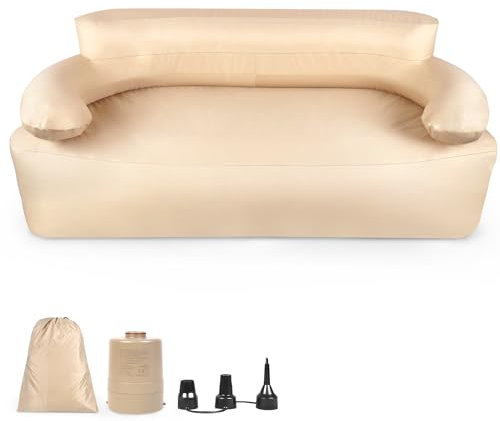 SUBTLETY Aufblasbares Sofa 2 Person Luftsessel mit Rücken, Armlehne & Luftpumpe Aufblasbare Couch Gaming-Liege Indoor Luftsofa Lounge für Outdoor Party, Reisen, Strand, Camping (176x86x75cm)