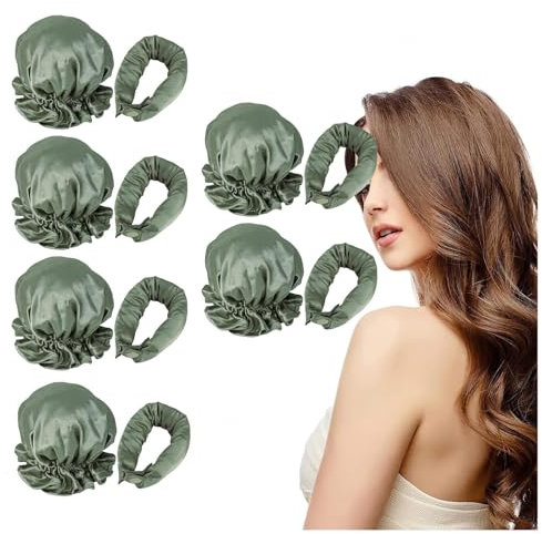 Lockenwickler Ohne Hitze 6 Stück, Rutschfest,DIY Overnight Curls, Locken über Nacht Locken Ohne Hitze DIY Haare Styling für Kurzes und Langes Haar,green