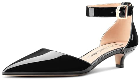 Castamere Femmes Kitten Talon Heel Fermé Pointu Bout Lanières Cheville Escarpins Two-Piece Boucle Dress Chaussures 3.5 CM Heels Noir 38 EU