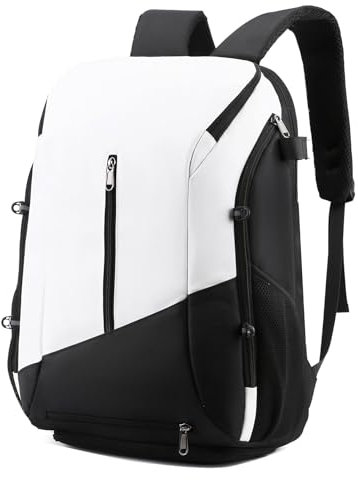 Vmokki Tennis Rucksack für 2 Schläger Sportrucksack mit Schuhfach Wasserdicht Fußball, Basketball, Baseball, Badminton Rucksäcke Damen Herren Groß (Schwarz-Weiß)