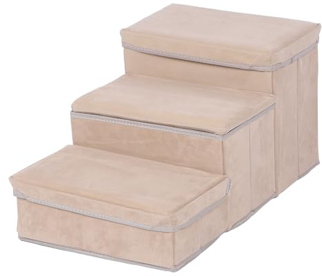 41.00 * 38.00 * 9.00 cm3-Stufen-Hunderampe, Solide Konstruktion, Leicht zu Verstauen, Stabiler Halt, Hohe Haltbarkeit, Faltbare Haustiertreppe für Kleine Hunde, für Hochbettsofa