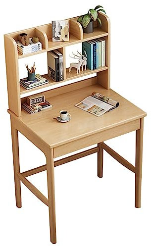 Atwnjkp Kleiner Schreibtisch mit Schubladen, Lerntisch für Erwachsene/Studenten, Computertisch aus Massivholz, platzsparender Arbeitsplatz, Natur