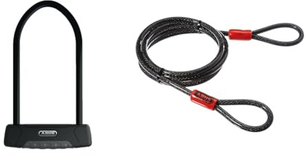 ABUS Bügelschloss Granit Plus 470 + USH470-Halterung & Schlaufenkabel Cobra 10/200 - Stahlseil mit Kunststoff ummantelt