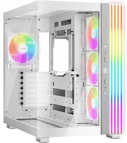 be quiet! Light Base 600 LX vitt PC-hölje, hisnande panoramabild, show Case, Dual Chamber-design, massiv ARGB LED-remsor, 4 Light Wings LX PWM-fläkt, inverterad och kan användas horisontellt