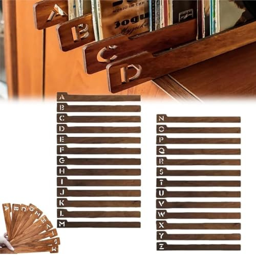 Séparateurs de disques vinyles en bois, 26 guides de rangement pour disques vinyles alphabétiques de A à Z, séparateur de livre, intercalaires pour caisses d'album, collection de bibliothèque (bois)
