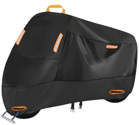 Housse de moto robuste | Housse de protection contre la saleté avec 5 bandes réfléchissantes d'avertissement | Housse imperméable, abri de moto, housse de pluie, sac de rangement, coupe-vent pour moto