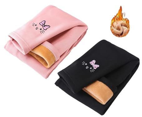 Tuanmozi Lot de 2 leggings thermiques filles - Leggings d'hiver doublés en polaire - Pantalons chauds pour enfants garçons et filles 2-7 ans, 110-116