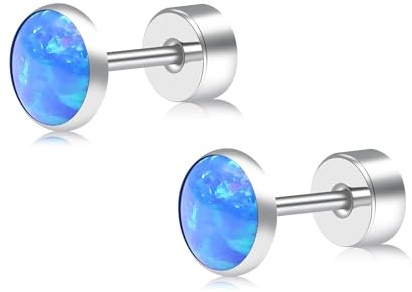 ZDE Titanium Flatback Ohrringe für Frauen Opal Lavendel Ohrstecker flach zurück Frauen Ohrringe hypoallergen Knorpel Flatback Ohrring Schmuck 3mm-5mm
