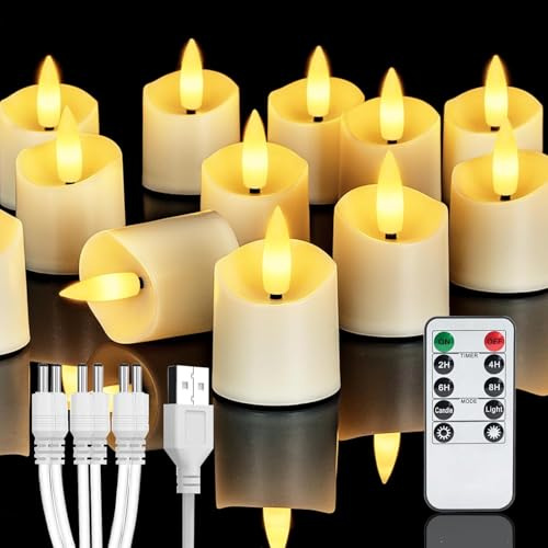 Homemory 6 Stück Wiederaufladbare Teelichter mit Fernbedienung | Timer LED Teelichter, dimmbare Kerzen, Aufladbar flammenlose Kerzen,3 Std. Ladezeit, bis zu 90 Std. für Heimdekoration